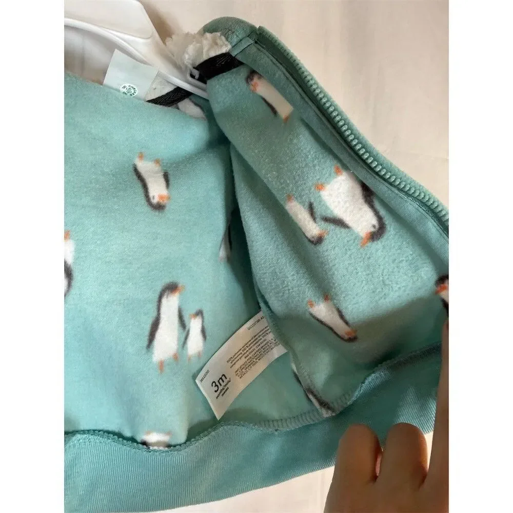 Carter’s Baby Unisex Fleece Full-Zip Hoodie Jacket Penguin Print Size 3M